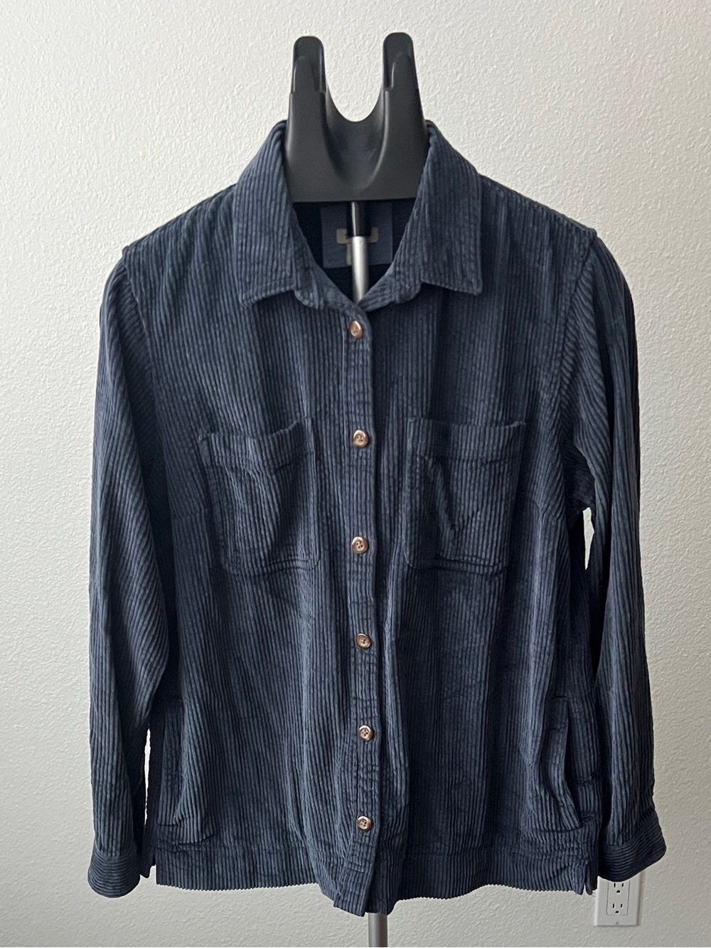 LL Bean Lined Comfort Corduroy Shacket Jacket Navy Blue Medium 510773
